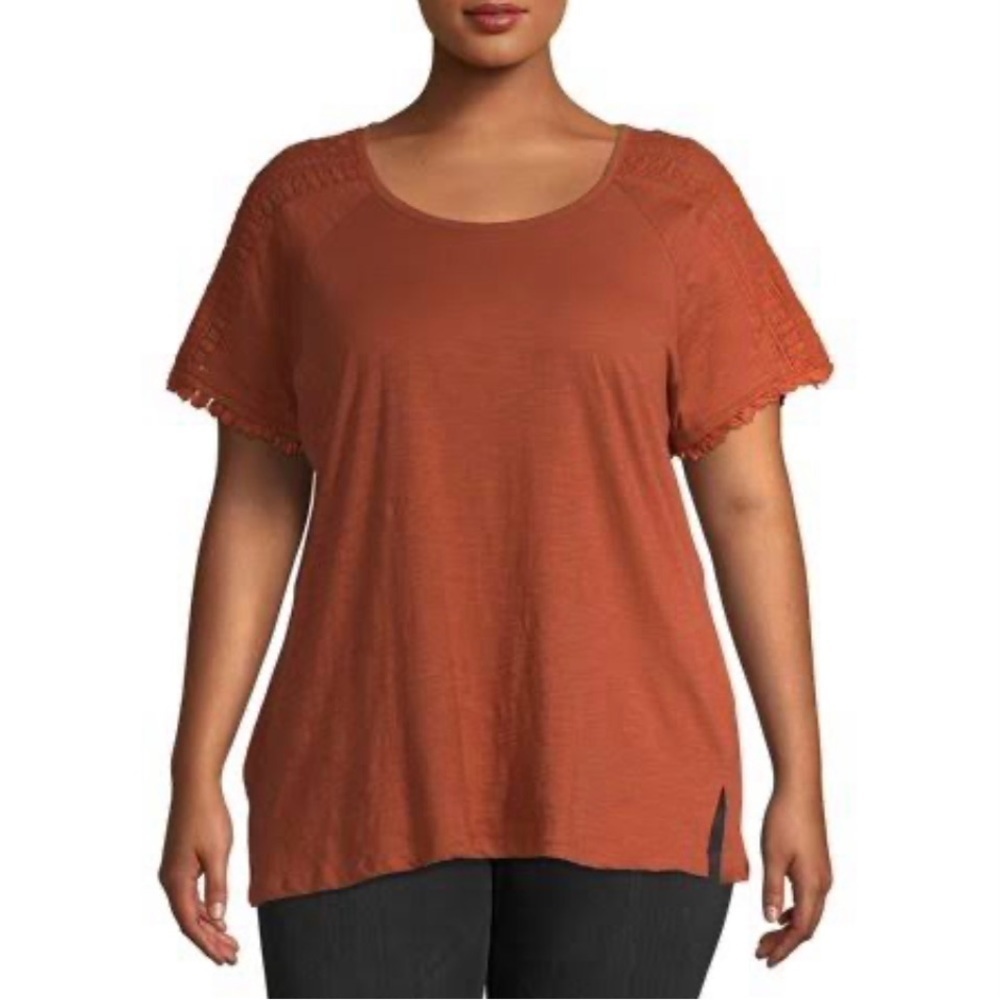 NWT French Laundry Raglan Sleeve Crochet Trim Short Sleeve Top Size 2X
